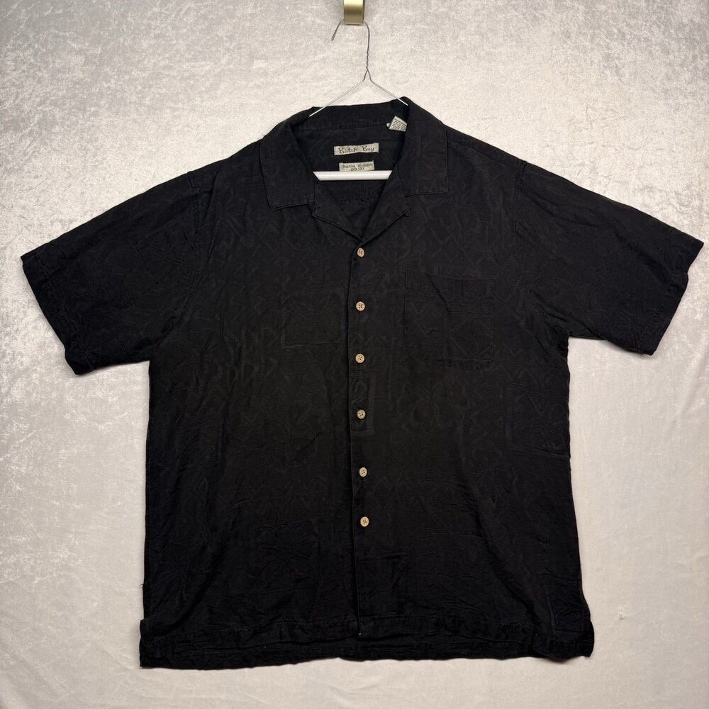 Batik Bay Shirt Mens L Black 100% Silk Button Up Hawaiian Floral Camp Casual